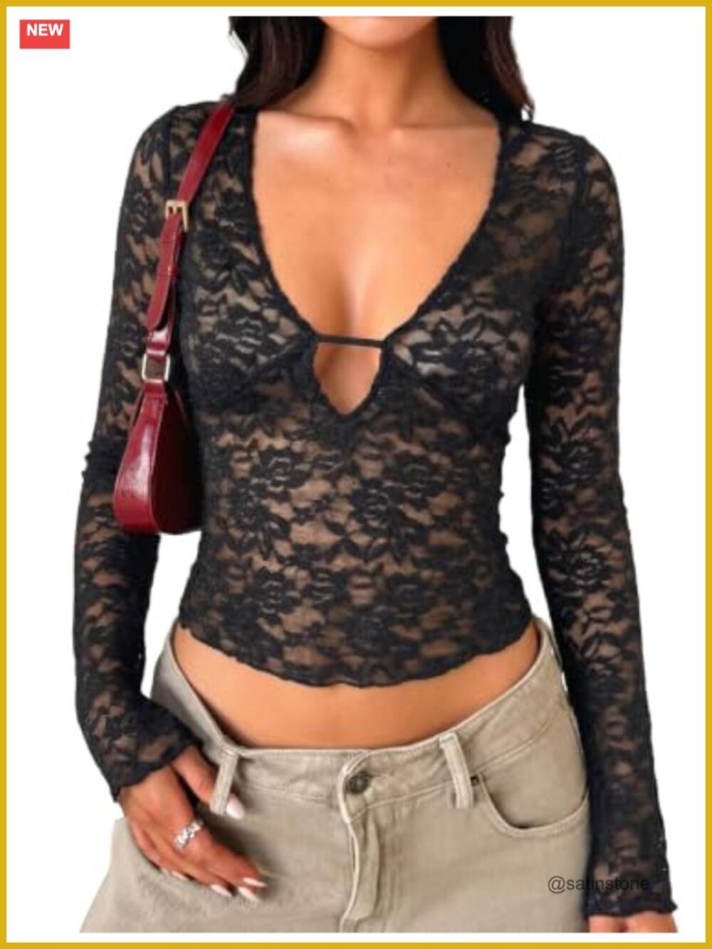 Lace Long Sleeve Mesh Top Y2K Sexy Going Out Shirt
